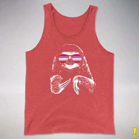 Pride Sloth Pink Lesbian Flag Sunglasses Premium Tank Top - Red Triblend